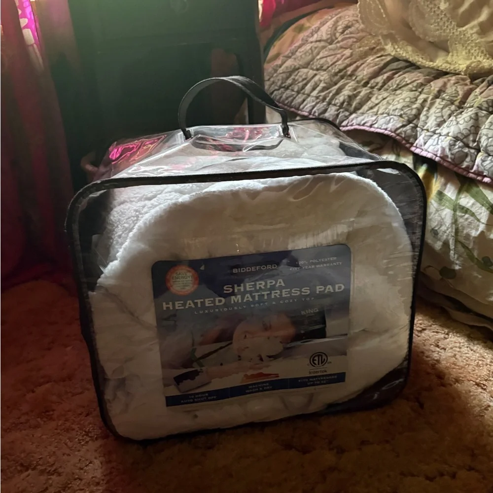 Biddeford White Sherpa Heated Mattress Pad - Plush Warmth King New in package